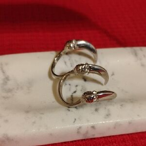 Dual Eagle Talon Claw Ring with Silver Rhinestones